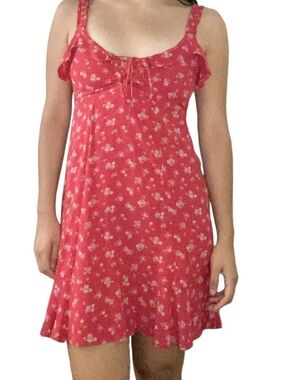 Cutesy Cottage Core American Eagle Red Floral ruffle  Collar Mini Dress. Size XL